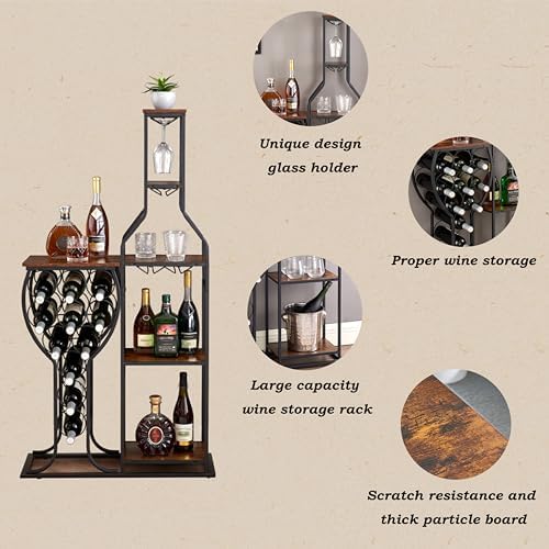 5 Tier Wine Rack Freestanding Cabinet with 6 Glass Holder