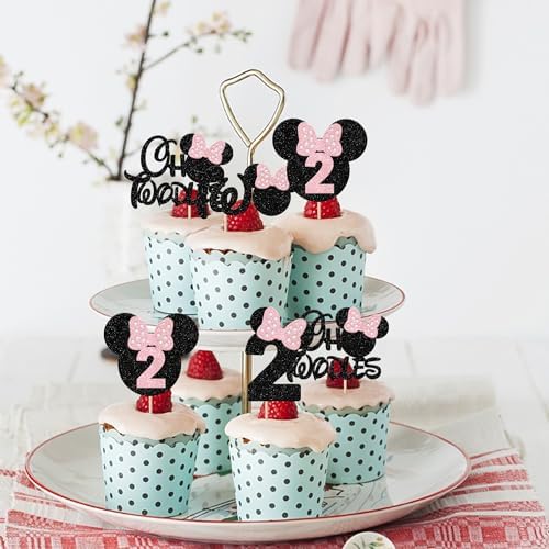 Rsstarxi 24 Pack Pink Bow Mouse Cupcake Toppers