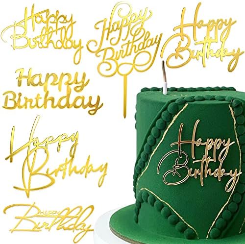 Happy Birthday Cake Toppers 6pcs Set Mirror Gold