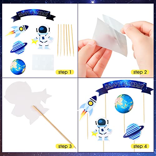 Epakh 24 Pcs Space Cake Toppers for Birthday Parties