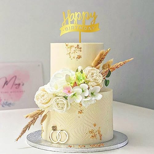 DRWATE 50 PCS Gold Birthday Cupcake Toppers for Decorations