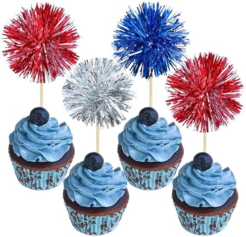 Gyufise 30Pcs Foil Firework Cupcake Toppers 1