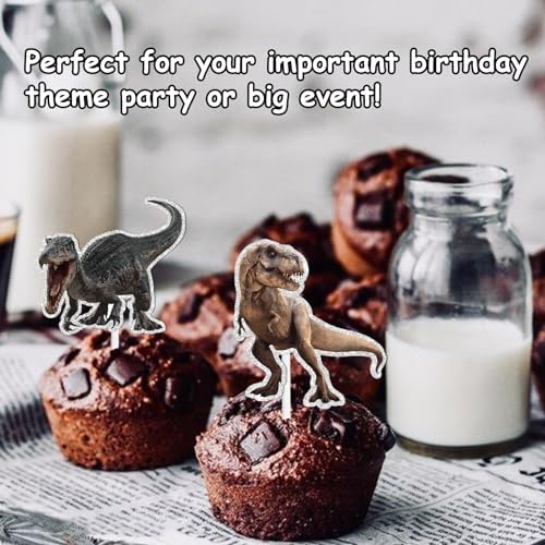 18pcs Glitter Dinosaur Cupcake Toppers Birthday Party Decor 1