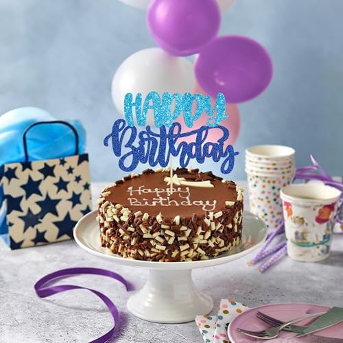 Gyufise Happy Birthday Cake Topper Glitter Blue