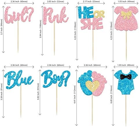 24Pcs Glitter Feet Onesie Cupcake Toppers for Gender Reveal