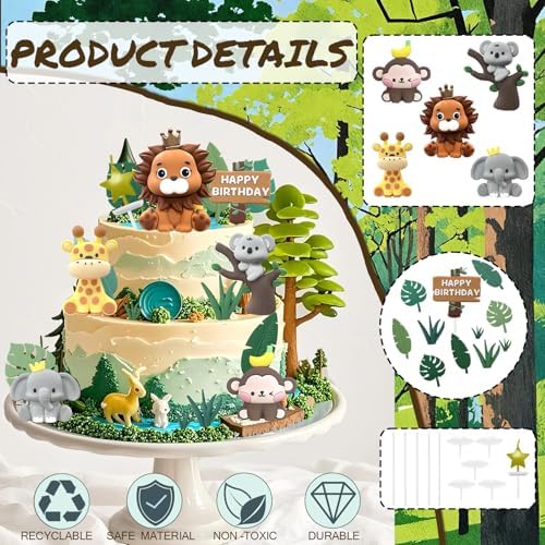 22PCS Safari Animal Cake Toppers - Jungle Wild Animals Birthday Decorations