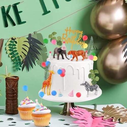 Hooqict 34 Pcs Safari Animal Cake Toppers