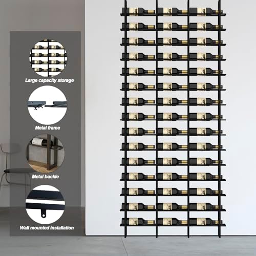 RAJYQODIS 16 Tier Wall Mounted Wine Rack - 80 Bottles Industrial Style Gold Finish