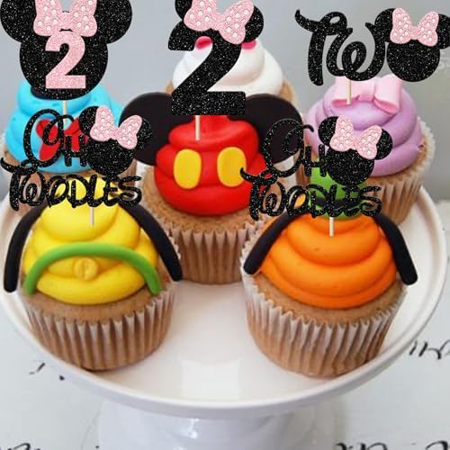 Rsstarxi 24 Pack Pink Bow Mouse Cupcake Toppers