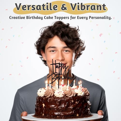 1 PCS Black Happy Birthday Cake Topper 53x72 Inch Acrylic Sign