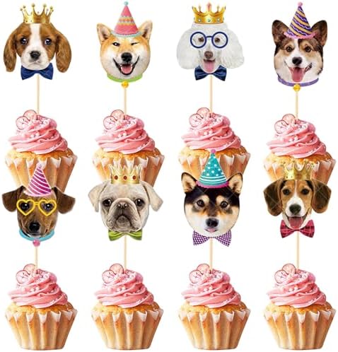 SAMOKA Pet Dog Cupcake Toppers 24PCS Birthday Decorations