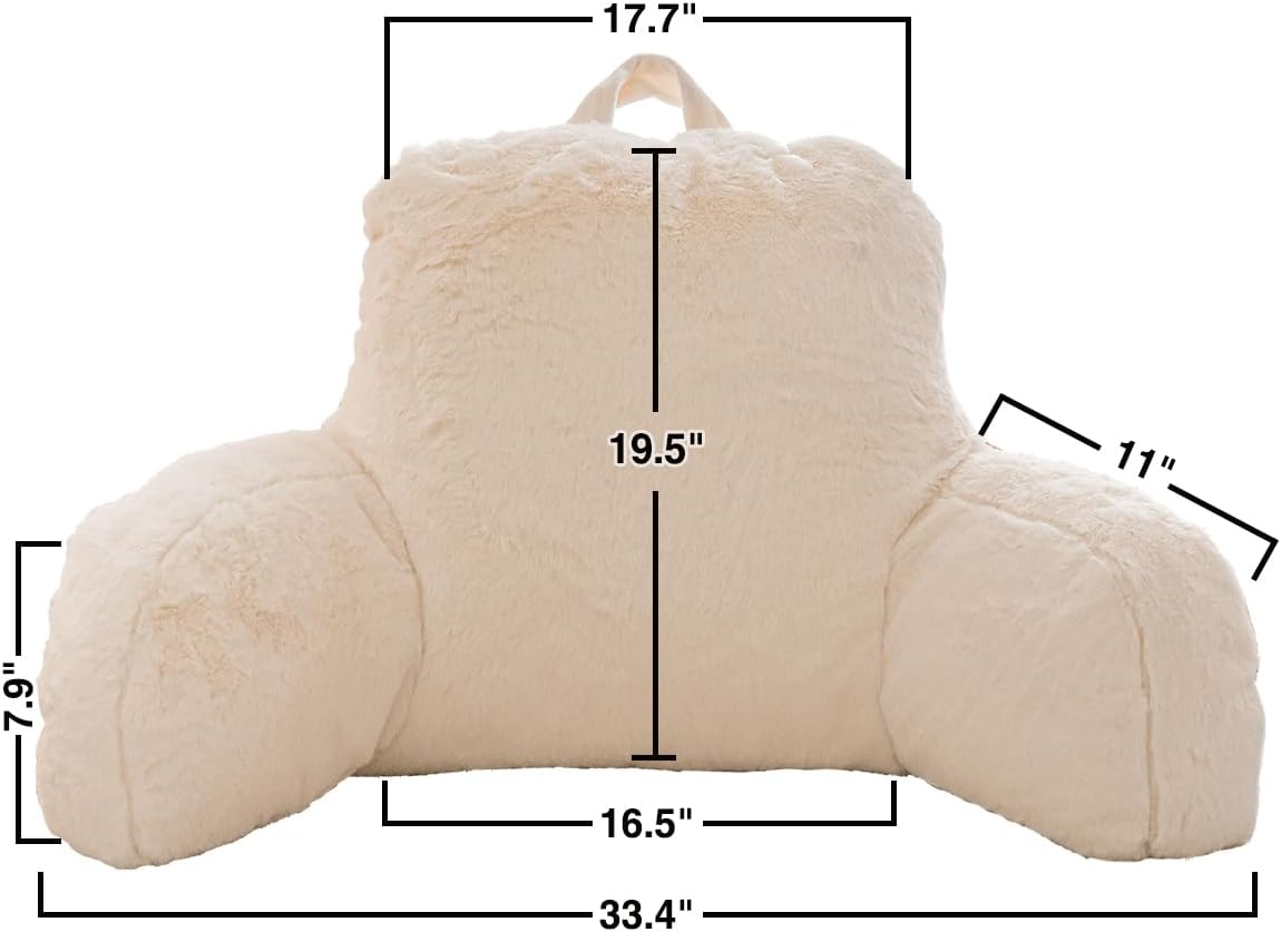 Holawakaka Faux Fur Bed Rest Reading Pillow with Arms