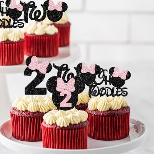Rsstarxi 24 Pack Pink Bow Mouse Cupcake Toppers