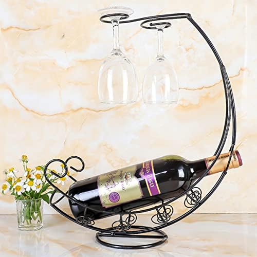 Homya Tabletop Metal Wine Rack 1 Bottle 2 Glasses