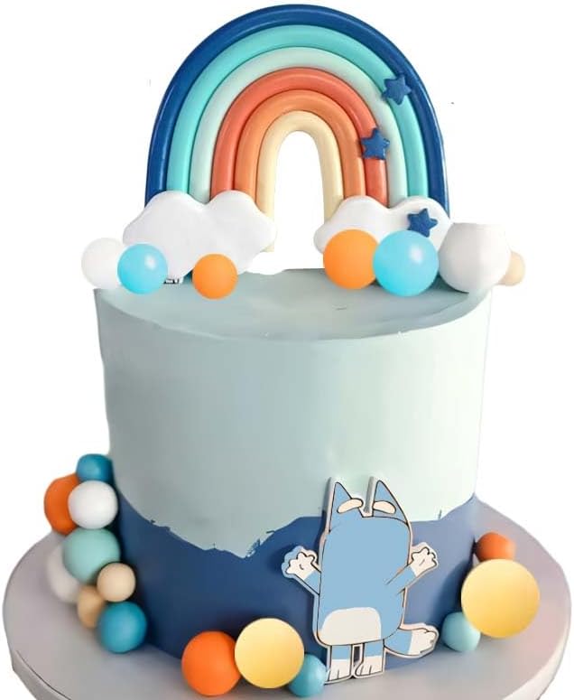 Blue Rainbow Cake Toppers 14pcs for Dog Birthday Decorations