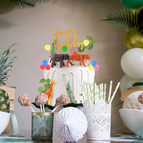 Hooqict 34 Pcs Safari Animal Cake Toppers