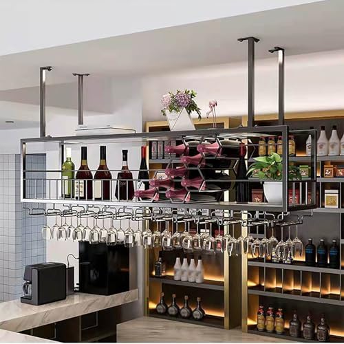 RAJYQODIS 2 Layer Wall-Mounted Wine Rack Black 4724in120cm