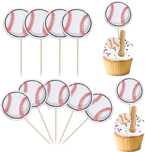 Rsstarxi 40 Pack Baseball Cupcake Toppers
