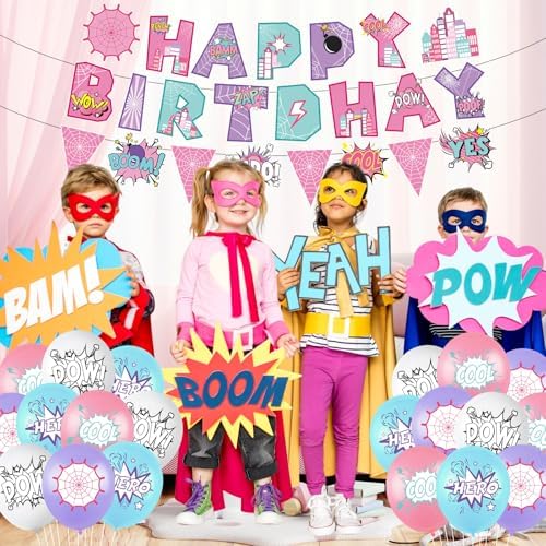 Spider Birthday Banner with Pennant Flags and Balloons