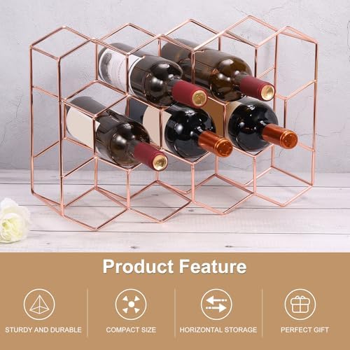 Uxcell 14 Bottle Freestanding Rose Gold Metal Wine Rack