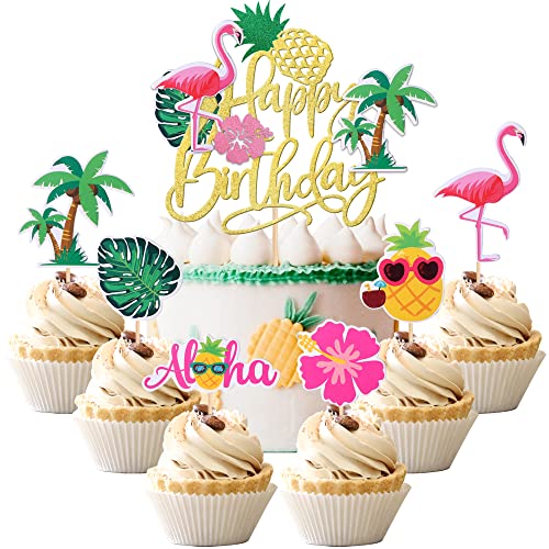25 PCS Tropical Luau Cupcake Toppers Decorations