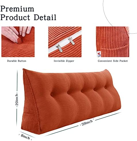 YXCSELL Wedge Triangle Bolster Pillow for Bed Reading Support Orange Twin