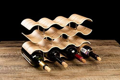 14-Bottle Wave Wine Rack Freestanding Wooden
