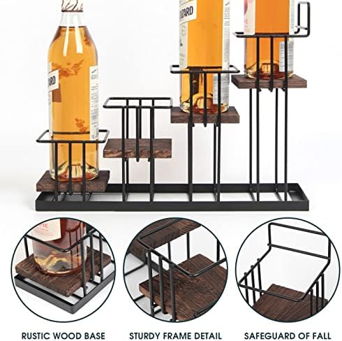 4-Tier Coffee Syrup Organizer Rack with Rustic Wood and Metal Frame