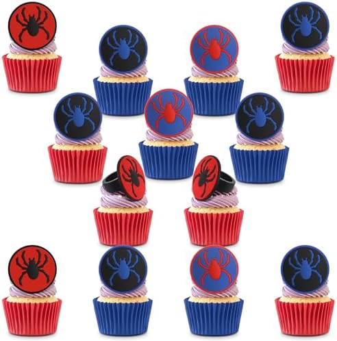 48 pcs Spider Cupcake Rings Set - Red Blue Black