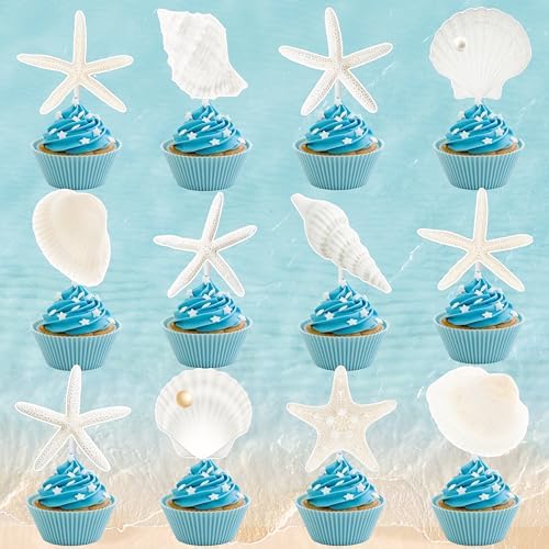 24pcs Beach Seashell Starfish Cupcake Toppers