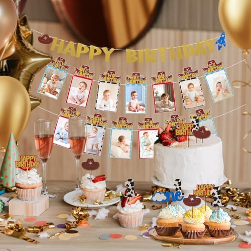 RANERVZ Western Cowboy Birthday Decorations with 24pcs Cake Toppers