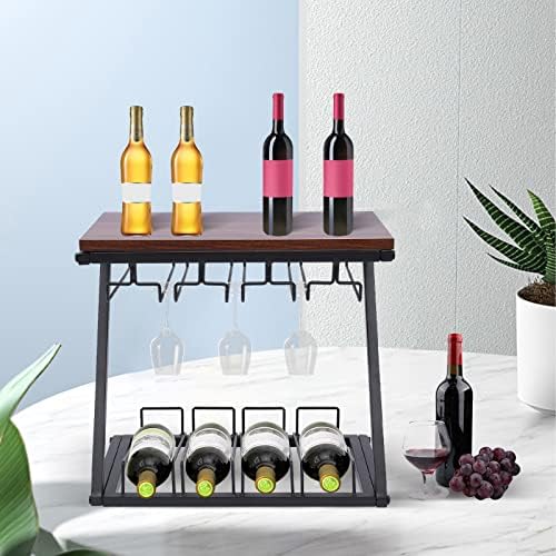CeRaBuRET Wine Rack with 4 Bottles 8-12 Glasses Holder