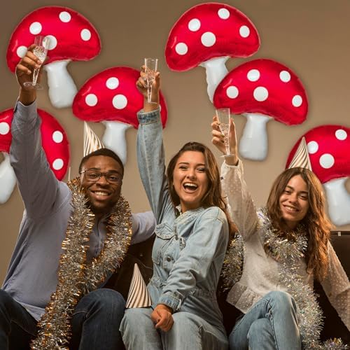 6PCS Red Foil Mushroom Balloons for Birthday Party Decor