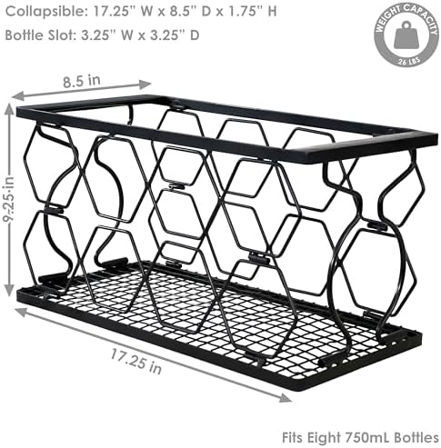 Sunnydaze 8-Bottle Metal Wine Rack - Black Foldable Kitchen Stand