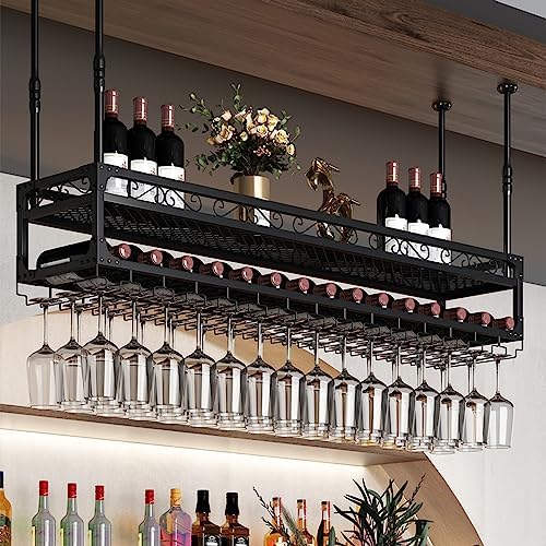 SDdPulse Ceiling Wine Glass Rack Adjustable Height and Width