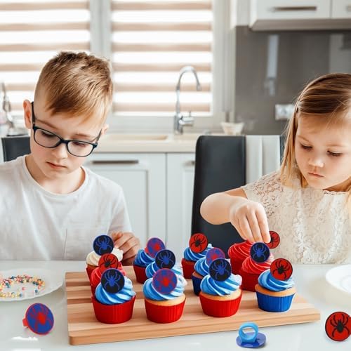 48 pcs Spider Cupcake Rings Set - Red Blue Black