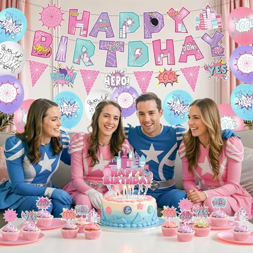 Spider Birthday Banner with Pennant Flags and Balloons