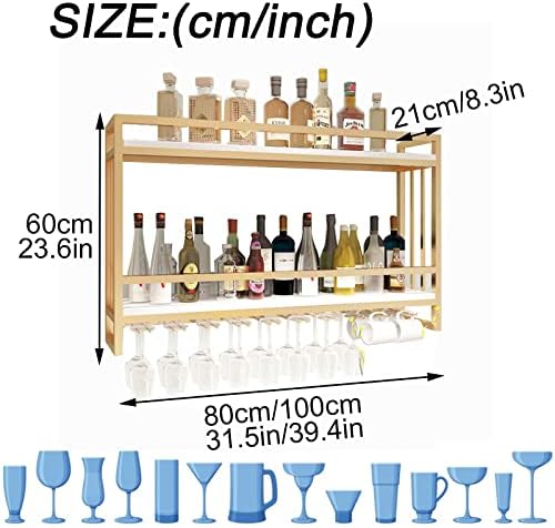 XONJEMU Wall Mounted 2 Layer Wine Rack with Glass Hooks GoldWhite