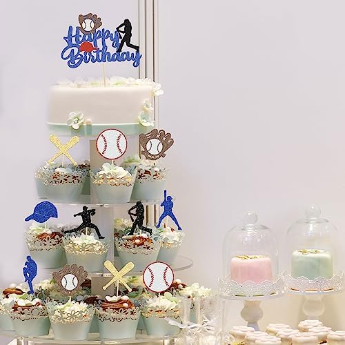 Ephlyn 24Pcs Baseball Cupcake Toppers
