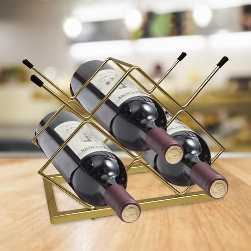 Nu Steel 5 Bottles Tabletop Wine Holder with Gold Finish
