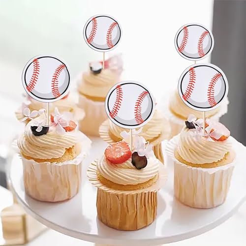 Rsstarxi 40 Pack Baseball Cupcake Toppers