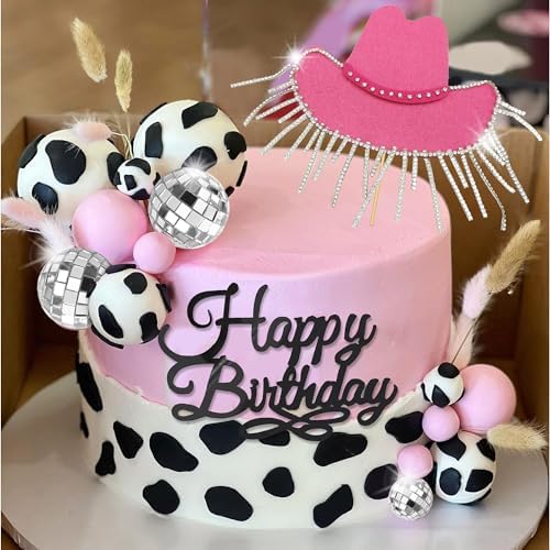DRWATE Cowgirl Cake Topper with Disco Balls Shiny Hat