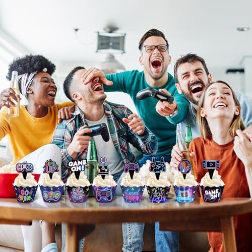 Nuenen Neon Gaming Cupcake Toppers 96 Pcs