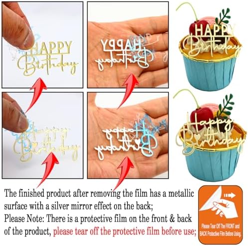 AiQi Bakes Happy Birthday Cake Toppers Gold Mirror Acrylic 12 Pack