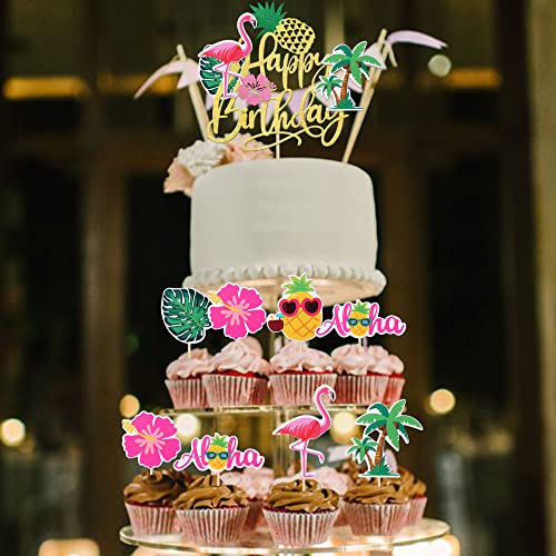 25 PCS Tropical Luau Cupcake Toppers Decorations
