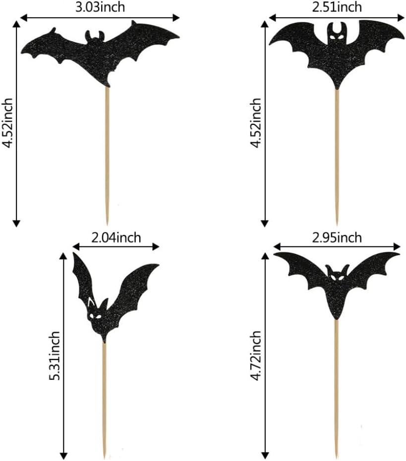 12 Pcs Halloween Bat Cupcake Toppers Non-Edible Party Decorations