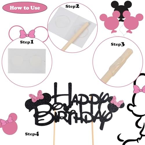 25Pcs Glitter Mouse Cupcake Toppers with Bow