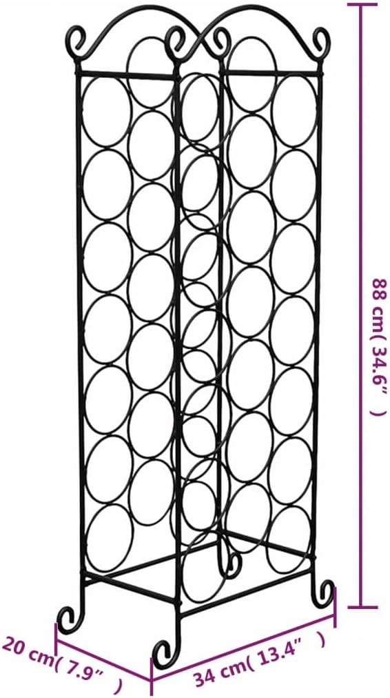 vidaXL Classic Black Metal Wine Rack - Freestanding 21 Bottle Capacity