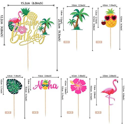 25 PCS Tropical Luau Cupcake Toppers Decorations