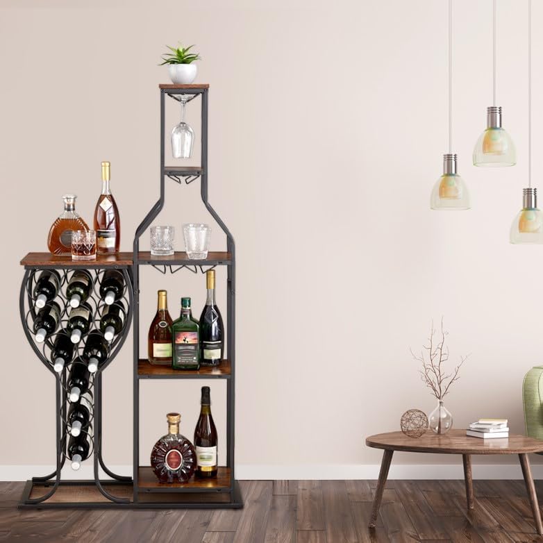 Beleda 5 Tier Freestanding Wine Rack with Hanging Holder